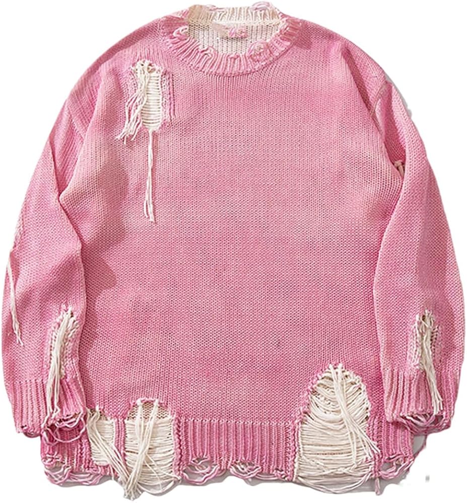 トップス willfully handmade randompearlknitvest Amazon.com: Men Distressed Ripped Fashion Oversized Knit